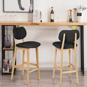 Taburete de <span class=keywords><strong>Bar</strong></span> de Madera Maciza con Respaldo Alto y Asiento Acolchado Cómodo y Moderno de Alta Calidad, Taburete de Cocina de Cuero Sintético para el Hogar y Hoteles - Product Image 2
