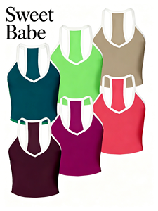 Camisetas sin mangas con cuello en V para mujer, de color sólido, tejidas, transpirables, informales - Product Image 1