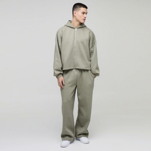 Survêtement à capuche 2 en 1 pour homme, couleur unie, coupe ample décontractée, 100% coton, vêtements d'hiver avec poches latérales - Product Image 3
