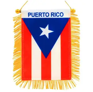 High quality double side printed Puerto Rico Country Flag Mini Fringed Banner to Hang on Car Window