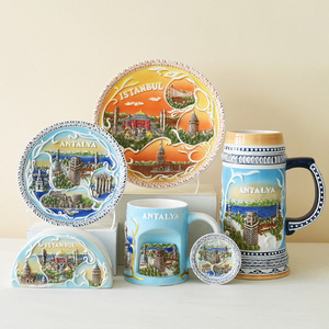 Set di Souvenir in Ceramica Personalizzato delle Attrazioni Turche, Piatto e Tazza Commemorativi del Turismo Europeo in Porcellana con Design in Rilievo 3D - Product Image 1