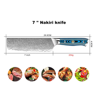 Ensemble de couteaux de chef en acier damassé japonais ambré Nouvelle arrivée avec manche bleu G10 pour la cuisine et la cuisine Modèle Nakiri