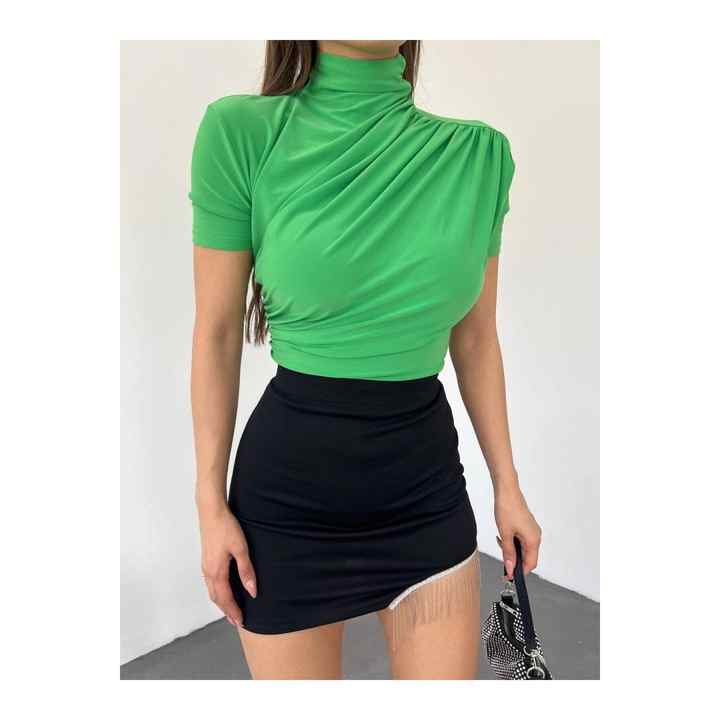 Cross Gathered Half-Neck Sandy Blouse