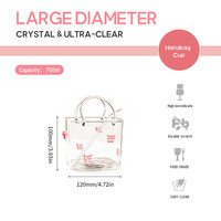 Verre en forme de sac à main avec poignée transparente, décor nœud rose 3D et paille en verre assortie – Vaisselle esthétique mignonne