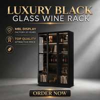 Meuble à vin moderne de luxe en verre noir OEM/ODM pour salon, avec éclairage LED et étagère à ouverture par pression