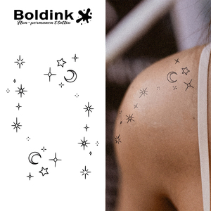 <span class=keywords><strong>Tatuaje</strong></span> Semipermanente Boldink Negro con Diseño de Estrella y <span class=keywords><strong>Luna</strong></span> Brillante, Resistente al Agua, Larga Duración (2 Semanas), Tinta Jagua - Product Image 2