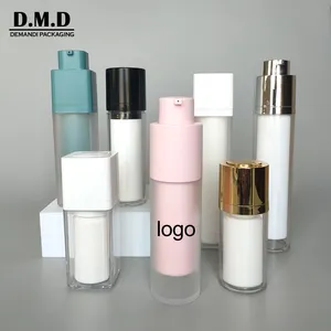 Logotipo personalizado plástico vacío 15 ml Cuidado de la piel 30ml cosméticos 50ml blanco 1oz cuadrado Twist up botella de bomba sin aire plata