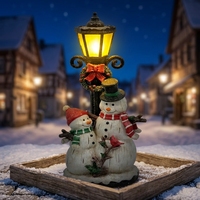 Figurine de poteau d'éclairage en résine avec couple de bonhommes de neige blancs lumineux, décorations de Noël LED avec duo d'oiseaux cardinaux, marque MSD, personnalisable, offre B2B