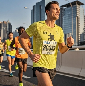 T-shirt à séchage rapide, T-shirt imprimé par sublimation de course à pied de marathon personnalisé T-shirt en coton imprimé de vêtements pour hommes - Product Image 2