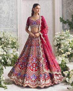 <b>Red</b> Embroidered Modern <b>Lehenga</b> Choli Dupatta Satin Silk Bridal Outfit Floor Length Women Party <b>Wedding</b> Wear All Seasons - Product Image 2
