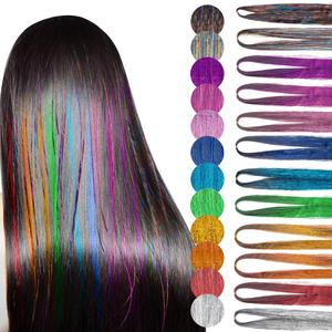 Extensions de cheveux en PET multicolores FUJIA, mèches colorées avec fil doré, effet laser, 200g - Product Image 4