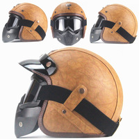 Casque de moto rétro unique en cuir PU vintage avec ABS Cruiser Classic 3/4 demi-visage