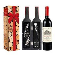 Kit d'ouvre-bouteille de vin en plastique et métal de style moderne haut de gamme en forme de bouteille de vin rouge, cadeau promotionnel, logo personnalisé, organisateur d'outils, boîte de couleur