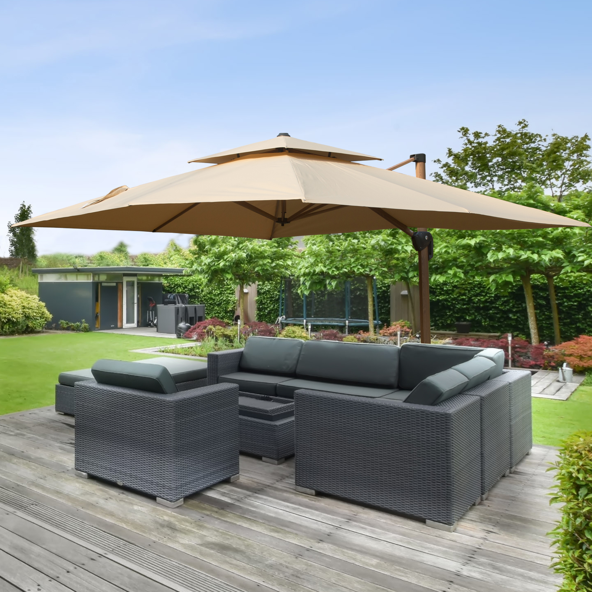 10x 13 rectangular patio table umbrella green 10' x 13' AKZ PLUS Cantilever coated steel pole (1.5 in Extra Large 10' X 13'