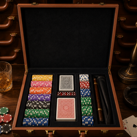 Boîte cadeau personnalisée pour jetons de poker avec présentoir de jeu de table en cuir PU marron et emballage de codage de cartes