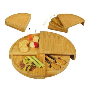 Tabla de queso giratoria de bambú de 33x33x4 cm con juego de cubiertos para fiestas y picnics - Product Image 2