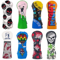 Housse de tête de club de golf personnalisée en cuir PU bleu avec broderie clown ballon pour driver, fairway et hybride – Accessoires de golf du fabricant