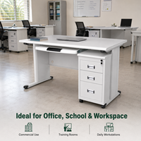 Bureau d'ordinateur en acier à piétement unique, 3 tiroirs, moderne, blanc, en métal, pour usage scolaire et hospitalier, durable, commercial