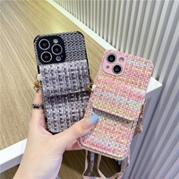 Casing dompet pola anyaman manis, penutup telepon selempang Diagonal untuk iPhone 15 14 13 12 pro max plus