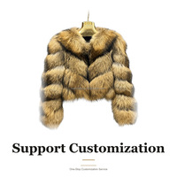 Veste d'hiver en fourrure de raton laveur véritable pour femme, personnalisable en gros, haut court en fourrure, col rond, imperméable, respirant, épais