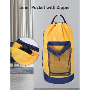 Sac à linge en polyester sac à dos avec bretelles en maille poche panier à vêtements avec fermeture à cordon pour les voyages universitaires - Product Image 4