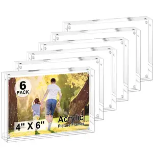 Moldura de acrílico Clear 4x6 Photo Frames Dupla face Display Molduras magnéticas para exibição de mesa