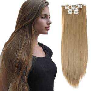 Bán Buôn Thẳng Clip Trong Phần Mở Rộng Tóc Đầy Đủ Đầu Tổng Hợp Tóc Tự Nhiên Màu Đen Với 22Inch Tóc Dệt Rèm - Product Image 6