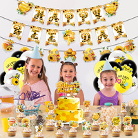 Decoraciones de Cumpleaños con Temática de Abejas, Pancarta de Feliz Cumpleaños, Adorno para Cupcakes de Abeja, Globo, Abeja Amarilla, Artículos para Fiestas de Baby Shower