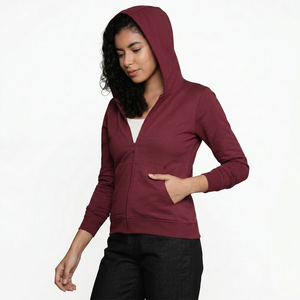 Women's Premium Cotton Acid Wash Embroidery Solid Long Sleeve Lightweight Casual Pullover Hoodie <b>Jacket</b> OEM Bulk Wholesale - Product Image 1