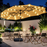 Parasol de terrasse extérieur à trois tiges, grand auvent central, pare-soleil en fer, coque en vinyle, tissu polyester imperméable 3000 mm