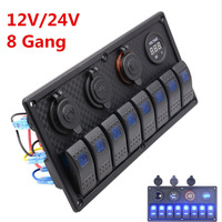 Panneau de commutateur à bascule marin en ABS étanche, 8 gangues, double prise USB, adaptateur allume-cigare, tension numérique 12V-24V