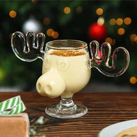 Mug à vin et à cocktail créatif en verre borosilicate en forme de bois de cerf avec motif bois de cerf, cadeau de Noël pour les soirées en bar