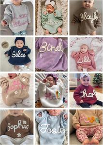 Pull en coton personnalisé pour bébé nouveau-né, idéal pour Noël, avec nom brodé, cadeau tricoté pour filles et garçons, multicolore, fabriqué en Chine - Product Image 2