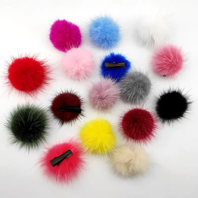 Custom 3 inch Single Color Fur Pompons with loops smooth Hairball pet toy Fur Pom DIY Clothing Accessories