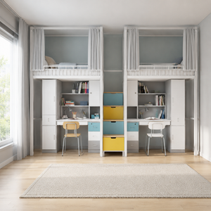 Lit superposé multifonctionnel pour étudiants avec bureaux et casiers intégrés, structure métallique, lit 2 places pour université et auberge - Product Image 1