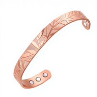 Set Cincin Gelang Magnetik Tembaga Murni Vintage Ukiran Daun Tembaga Mawar Gelang Manset Terapi Magnet Perhiasan Pria Wanita Grosir