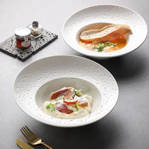 Современная Роскошная широкая тарелка для супа неправильной формы ресторан отель со скошенной лунной поверхностью дизайн глубокая миска фарфоровая тарелка для макаронных изделий