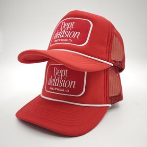 Gorra de béisbol de malla de 5 paneles de poliéster cómoda OEM con cuerda, logotipo bordado personalizado, gorra de camionero de espuma - Product Image 1