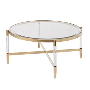 Modern European Style Gold Stainless Steel acrylic Leg glass top round living room luxury side center coffee tea table