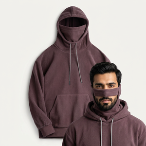 Men Oversized 410gsm Velour Heavyweight Vintage Blank Balaclava Half Zip Hoodie with Your Own Logo Winter - Product Image 1