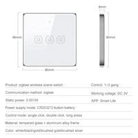 Interrupteur de scène sans fil Zigbee Tuya Smart Life App, panneau tactile de scène 3 gang, télécommande intelligente pour toute la maison, batterie, verre trempé