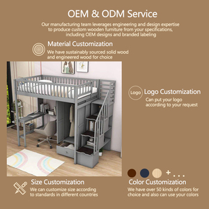 Многофункциональная Заводская поставка, современная деревянная двухъярусная кровать в стиле лофт с письменным столом и книжным шкафом для детей - Product Image 4