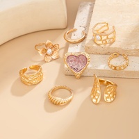 Ensemble de bagues en forme de cœur avec perles d'imitation, fleurs et pierres acryliques pour femmes, bijoux tendance empilables pour doigts