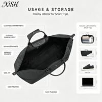 Sac de voyage grand format pour achats groupés, en nylon imperméable avec garniture en cuir véritable, idéal pour les courts séjours d'affaires