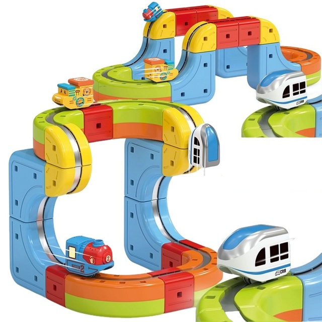 KSF Plastic Electric Train Track Sets Flexible Race Track Building STEM Toy Gravity-Defying 3D Embedded Layouts Motorized Car