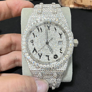 Montres automatiques en acier inoxydable avec cadran rond personnalisé, serties de diamants, style hip-hop, sans taxe, avec moissanite, pour le Moyen-Orient - Product Image 6