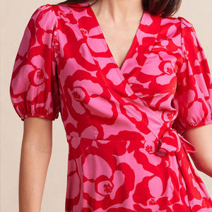 Manufacturer designs beach print V-neck side tie mini <b>dress</b> custom breathable rayon casual <b>dress</b> - Product Image 3