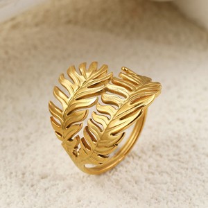 Popular Stainless Steel Leaf <b>Rings</b> Europe Women's Personalized Simplicity Style Real Gold Electroplated <b>Opening</b> Adjustable <b>Ring</b> - Product Image 4