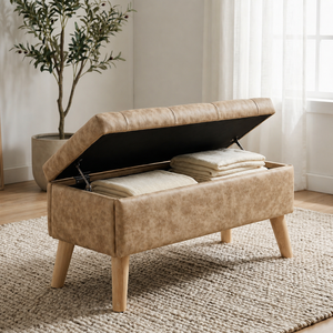 Banc de rangement ottoman de 32 pouces de large, capitonné et rembourré, avec couvercle, pour entrée ou chambre - Product Image 3