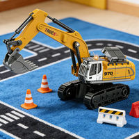 AiJH Mini 1:64 Camion Excavateur RC avec Remorque Benne Basculante, Chariot Élévateur Télécommandé en Métal, Excavatrice Électrique, Jouets Camions RC
